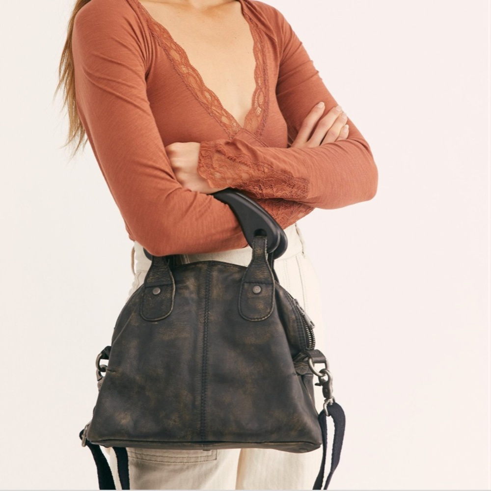 FREE PEOPLE Mini Willow Black Tote Crossbody NEW